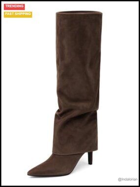 Slouchy Knee High Boots Faux Leather Kitten Heel Pointed Toe